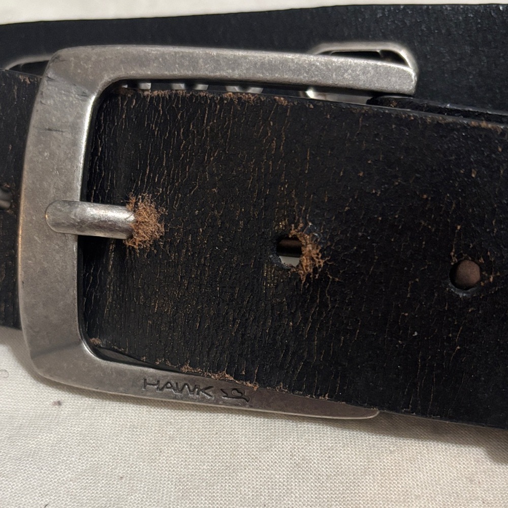 Hawke Black Embossed Leather Belt with Silver Eyelets